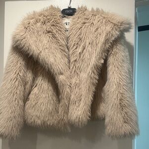 Zara Tan Faux Fur Jacket